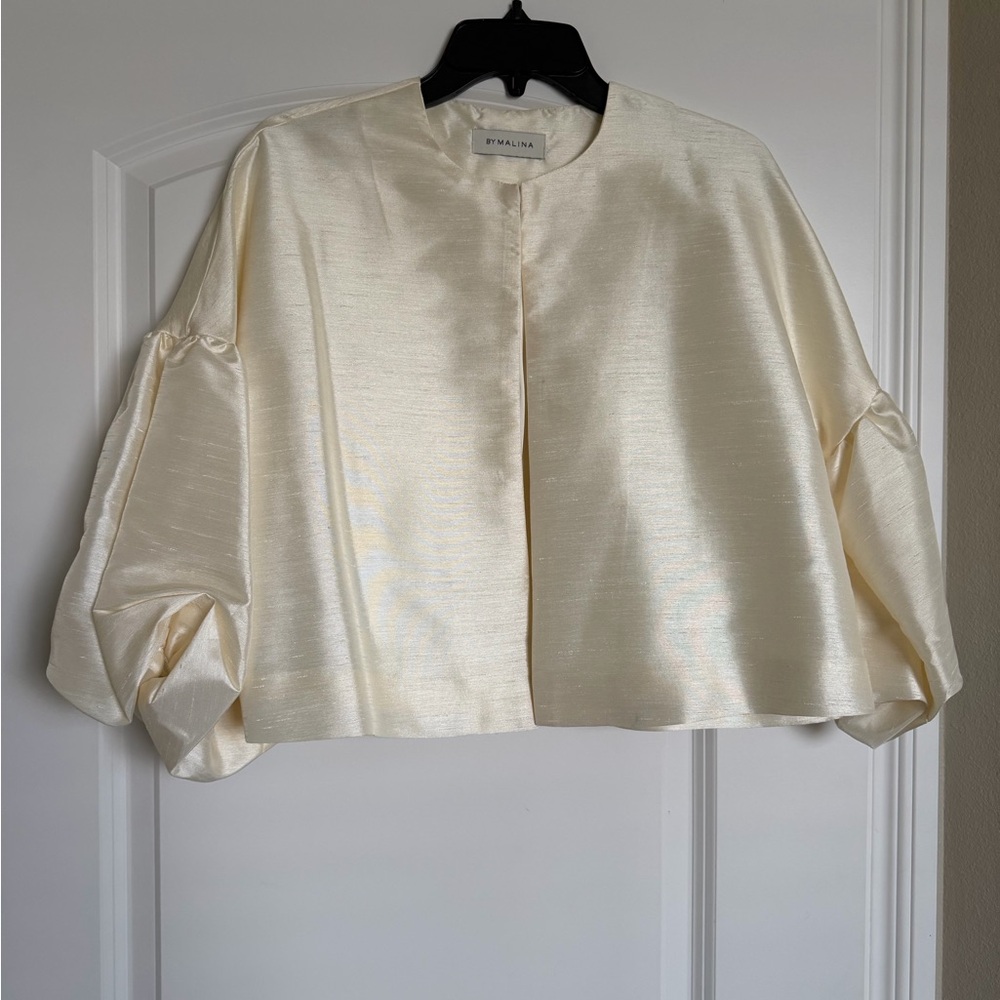 By Malina Cleo Blouse Cream Cropped Satin Jacket